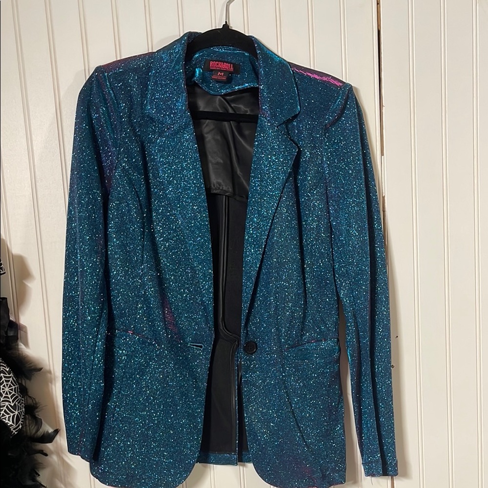 Elegant Blue Blazer with Textured Fabric